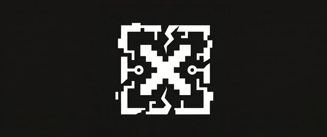 Video Reference: abstract, geometric, symbol, pixelated, white, black background, minimal, digital, logo-like, centered, pattern, icon, broken, high contrast