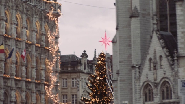Video Reference: Christmas tree, Sky, Building, Window, Plant, Christmas ornament, Neighbourhood, Facade, Flag, City