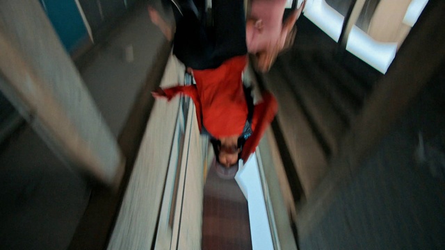 Video Reference: Wood, Floor, Elbow, Flooring, Human leg, Stairs, Knee, Hardwood, Fun, Vehicle door
