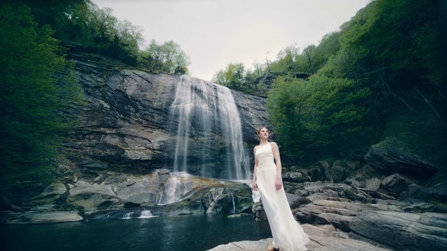 Video Reference: Water, Sky, Wedding dress, Ecoregion, Bride, Nature, Mountain, Plant, Tree, Natural landscape