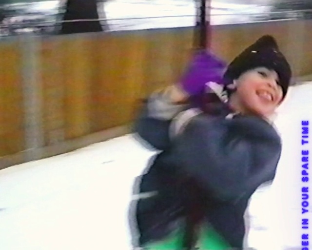 Video Reference: Smile, Thigh, Leisure, Fun, Ice skating, Helmet, Ice skate, Skating, Recreation, Event
