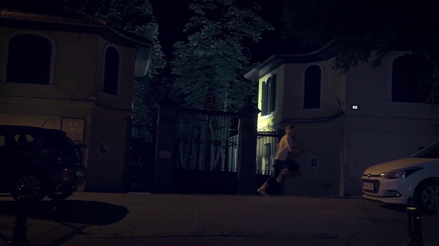 Video Reference: Atmosphere, Window, Automotive lighting, Building, Road surface, Tree, Midnight, Asphalt, Tints and shades, Headlamp