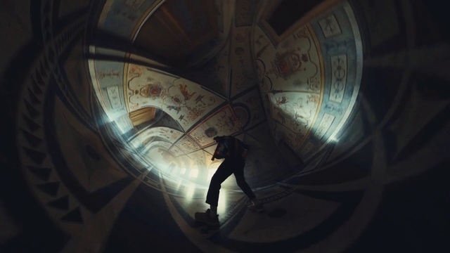 Video Reference: Flash photography, Stairs, Circle, Tints and shades, Space, Symmetry, Art, Darkness, Ceiling, Tunnel