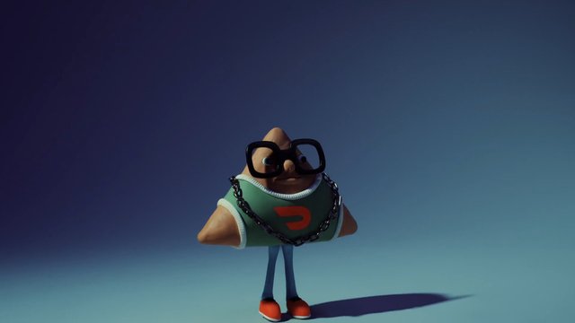 Video Reference: 3d, cartoon, character, stylized, glasses, green shirt, blue background, standing, animation, toy, portrait, creative, character design