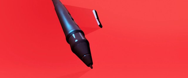 Video Reference: stylus, pen, electronic, black, red background, close-up, floating, minimal, product, device, 3d render, isolated, abstract, technology