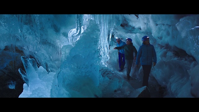 Video Reference: World, Azure, Glacial landform, Ice cave, Freezing, Formation, Cave, Geological phenomenon, Electric blue, Fun