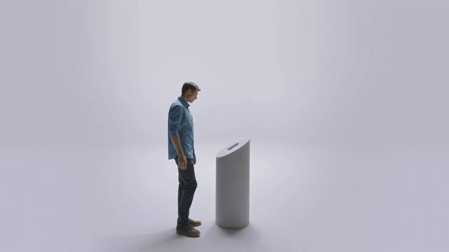 Video Reference: Sleeve, Grey, Art, Sculpture, Sky, Electric blue, Font, Denim, White-collar worker, Table