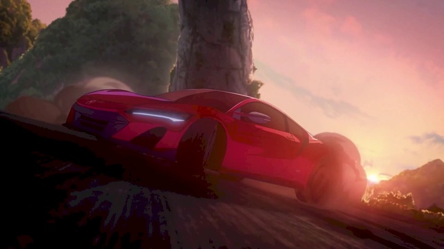 Video Reference: Car, Vehicle, Hood, Cloud, Automotive design, Automotive lighting, Sky, Landscape, Racing video game, Automotive exterior