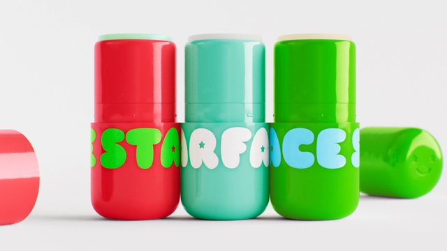Video Reference: colorful, capsules, containers, cylinders, glossy, 3d render, white background, abstract, product design, bright, minimal, typography, stacked, plastic, green, red