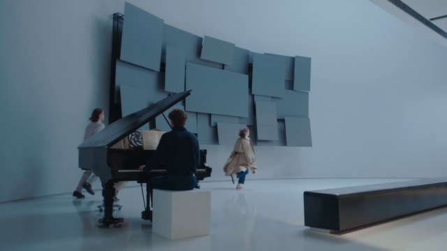 Video Reference: Art, Automotive design, Flooring, Building, Piano, Urban design, Musical instrument, Space, Composite material, Event