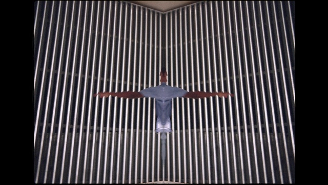 Video Reference: Rectangle, Grille, Font, Pattern, Symmetry, Electric blue, Circle, Art, Facade, Space