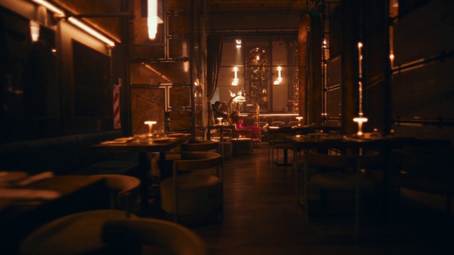 Video Reference: Table, Building, Tints and shades, Darkness, Room, Wood, Chair, Event, City, Light fixture