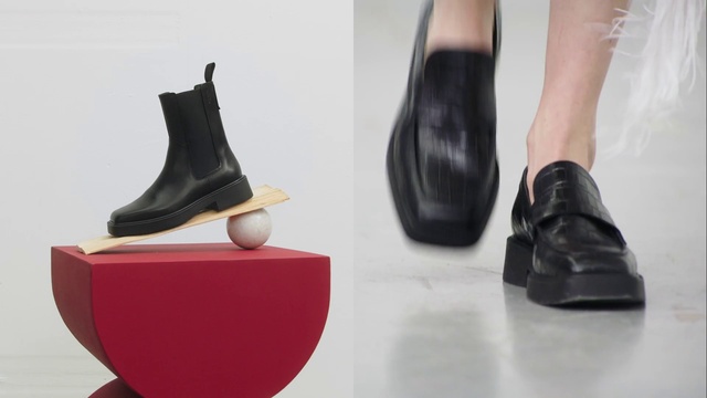 Video Reference: Footwear, Shoe, Leg, Product, Black, Fashion, Grey, Material property, Vase, Beauty