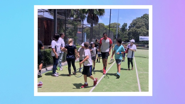 Video Reference: Footwear, Playing sports, Sports equipment, Sky, Ball, Tree, Shorts, Recreation, Sneakers, Leisure