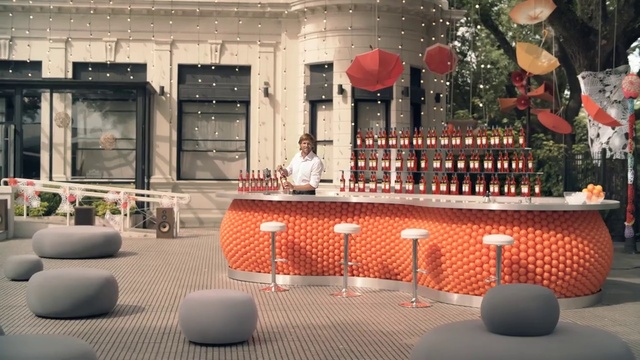 Video Reference: Furniture, Decoration, Building, Orange, Interior design, Chair, Architecture, Table, Plant, Leisure