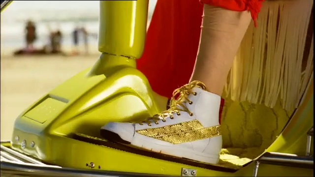 Video Reference: Footwear, Shoe, Leg, Dress, Yellow, Bridal shoe, High heels, Sandal, Thigh, Waist
