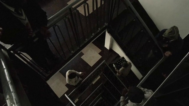 Video Reference: Grey, Wood, Flooring, Monochrome, Stairs, Darkness, Chair, Hardwood, Monochrome photography, Event