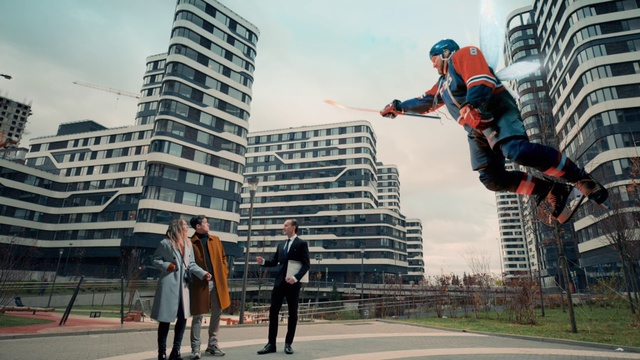 Video Reference: Footwear, Sky, Trousers, Cloud, Daytime, Building, Skyscraper, Plant, Tower block, Architecture