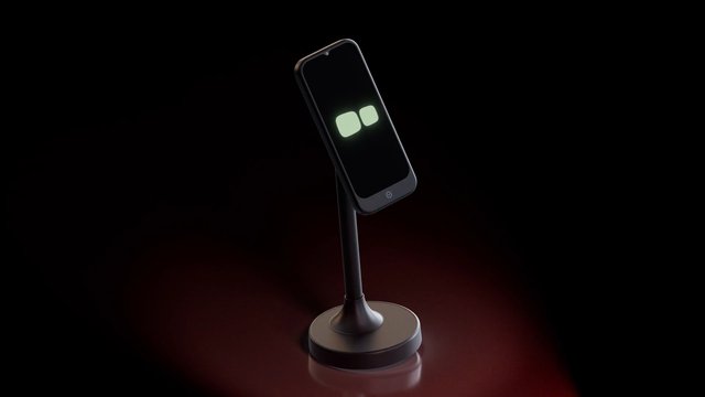 Video Reference: device, smartphone, display, stand, studio, dark background, product render, technology, minimal, futuristic, glossy, pedestal, black, red reflection