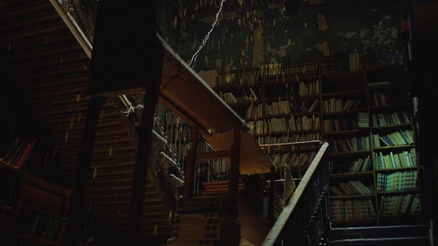 Video Reference: Bookcase, Shelf, Wood, Publication, Shelving, Book, Stairs, Building, City, Space