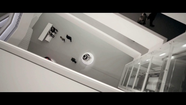 Video Reference: Rectangle, Black-and-white, Wood, Ceiling, Monochrome photography, Monochrome, Metal, Handrail, Hardwood, Room