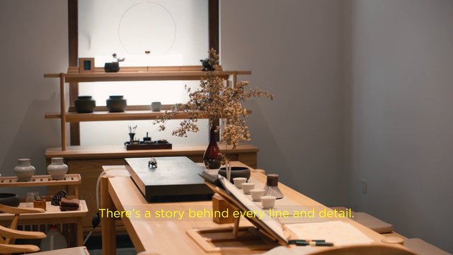 Video Reference: minimalist, interior, decor, wooden shelves, ceramics, vase, flowers, tabletop, still life, soft lighting, japanese style, home decor, studio, subtitle, text overlay