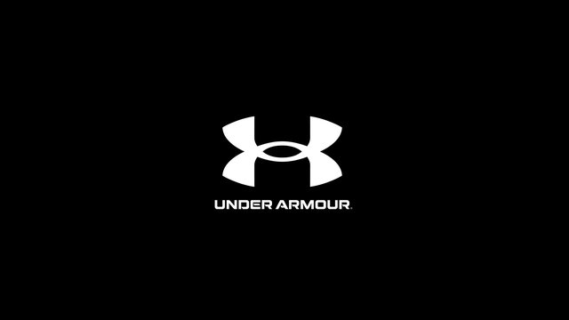 Video Reference: logo, brand, under armour, sportswear, black background, white icon, wordmark, minimal, centered, graphic, title card