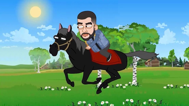 Video Reference: Sky, Horse, Green, Cartoon, Vertebrate, People in nature, Mammal, Tree, Working animal, Gesture
