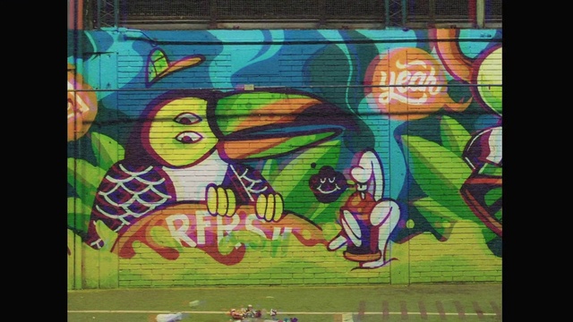 Video Reference: Green, Paint, Art paint, Art, Rectangle, Graffiti, Font, Tints and shades, Painting, Visual arts