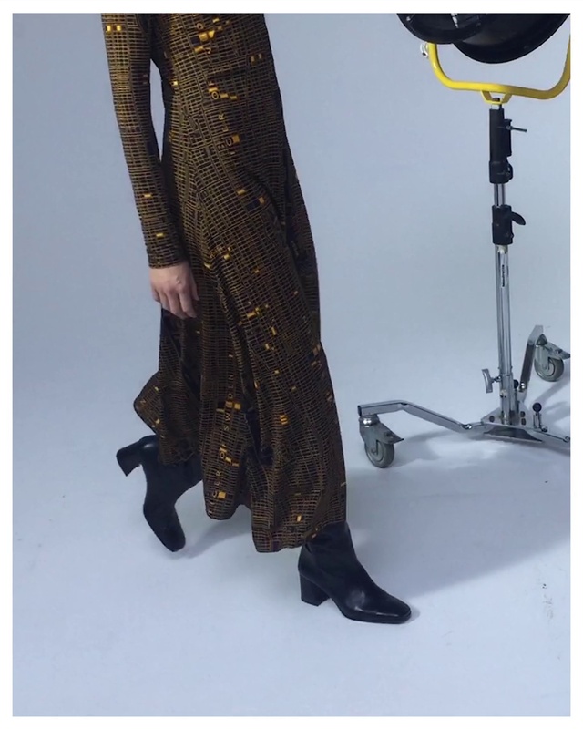 Video Reference: Dress, Human body, Sleeve, Knee, Waist, Thigh, Street fashion, High heels, Knee-high boot, Calf