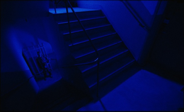 Video Reference: Blue, Rectangle, Parallel, Tints and shades, Stairs, Electric blue, Magenta, Space, Pattern, Symmetry