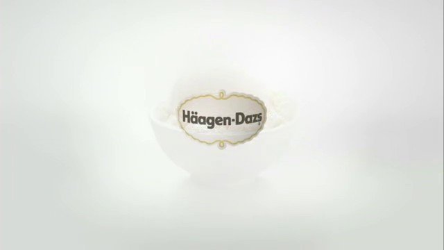 Video Reference: white background, logo, Hagen-Dazs, bowl, cup, minimal, product shot, branding, centered, dessert