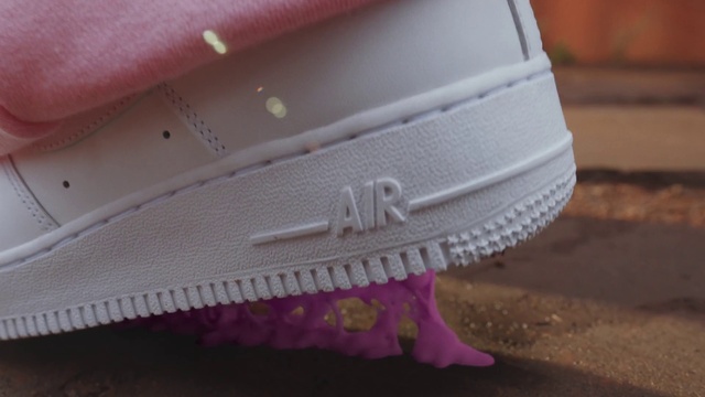 Video Reference: Shoe, Sneakers, Tints and shades, Magenta, Wood, Athletic shoe, Human leg, Personal protective equipment, Carmine, Pattern
