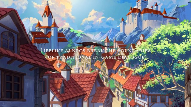 Video Reference: fantasy, medieval, town, castle, mountains, animated, game art, cityscape, eagle, rooftops, village, landscape, promo, text overlay