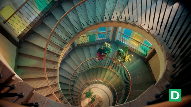 Video Reference: Stairs, Light, Architecture, Symmetry, Ceiling, City, Metropolitan area, Glass, Circle, Building