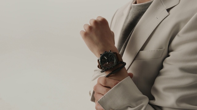 Video Reference: Hand, Arm, Shoulder, Dress shirt, Neck, Glove, Sleeve, Tie, Waist, Gesture