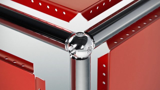 Video Reference: metal, joint, mechanical, industrial, red, silver, black, close-up, abstract, assembly, hardware, perforated, glossy, 3d render, structure