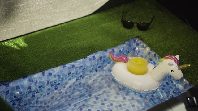Video Reference: Vertebrate, Water, rubber ducky, Drinkware, Cup, Bath toy, Table, Grass, Leisure, Serveware