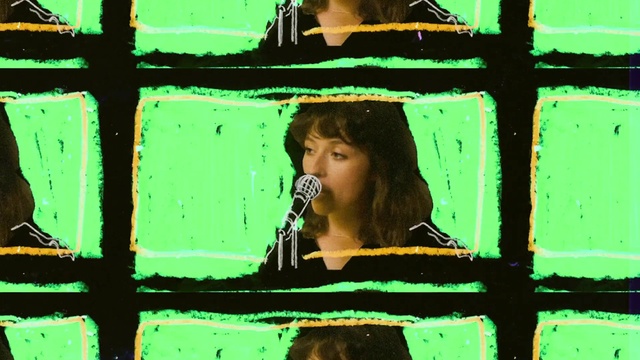 Video Reference: Microphone, Green, Light, Black, Tints and shades, Rectangle, Public address system, Event, Art, Font