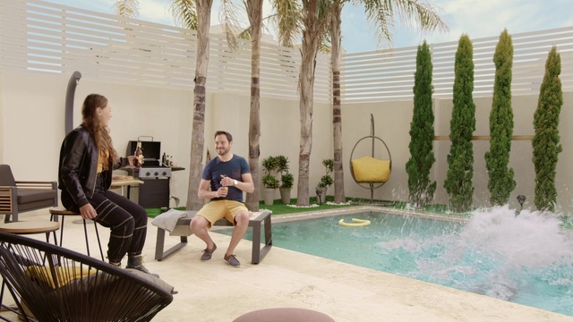 Video Reference: Water, Plant, Furniture, Swimming pool, Tree, Architecture, Outdoor furniture, Leisure, Comfort, Houseplant