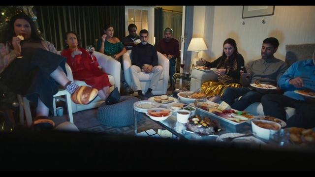 Video Reference: Jeans, Food, Tableware, Table, Sharing, Chair, Plate, Cuisine, Dish, T-shirt