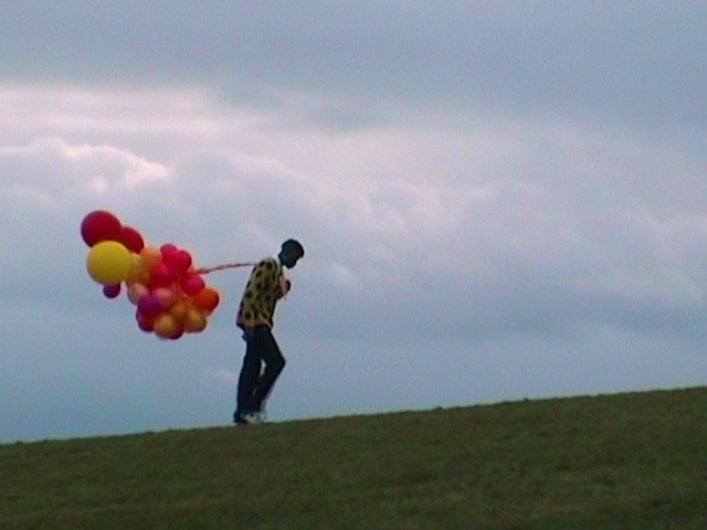 Video Reference: Cloud, Sky, Balloon, Happy, People in nature, Gesture, Toy, Party supply, Grassland, Horizon