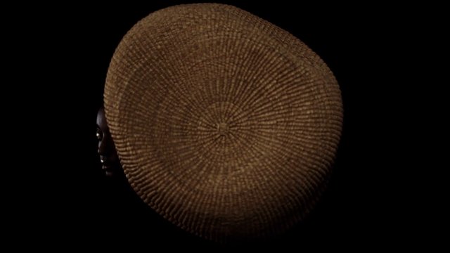 Video Reference: woven, straw, circular, texture, abstract, close-up, dark background, portrait edge, traditional, handcrafted, minimal, shallow light