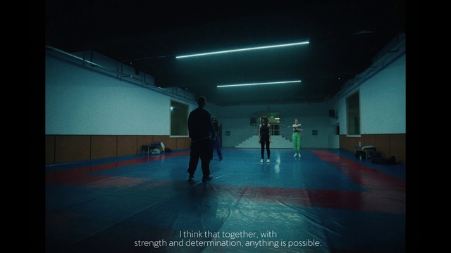 Video Reference: Field house, Flooring, Floor, Art, Entertainment, Tints and shades, Symmetry, Electric blue, Leisure, Event
