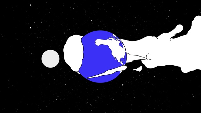 Video Reference: World, Human body, Organism, Gesture, Font, Art, Astronomical object, Thumb, Electric blue, Space