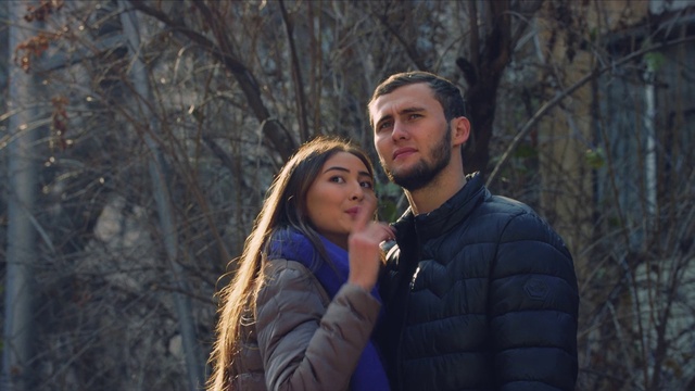 Video Reference: Face, Eye, Flash photography, Coat, Gesture, Happy, People in nature, Jacket, Wood, Beard