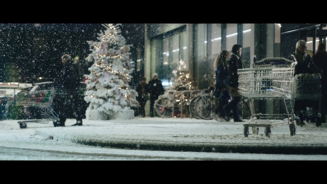 Video Reference: Christmas tree, Window, Snow, Building, Tree, Freezing, City, Event, Winter, Midnight