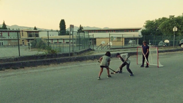 Video Reference: Sky, Plant, Sports equipment, Building, Grass, Tree, Field hockey, Player, Asphalt, Leisure