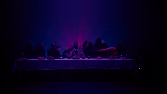 Video Reference: Purple, Table, Violet, Performing arts, Sky, Entertainment, Magenta, Event, Electric blue, Darkness