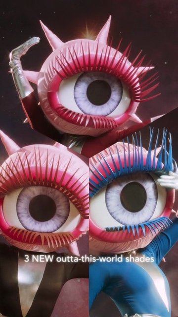 Video Reference: eyeball, artificial eye, makeup, cosmetic, lashes, colorful, pink, blue, fantasy, product promo, advertisement, close-up, surreal, beauty, graphic design